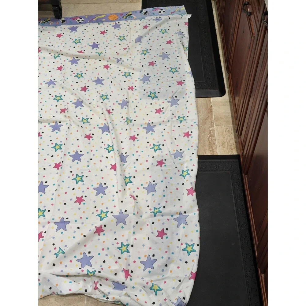 Vtg Walt Disney Minnie Mouse Stars Sports Twin Bed Flat Sheet 2-in-1 Pink Purple